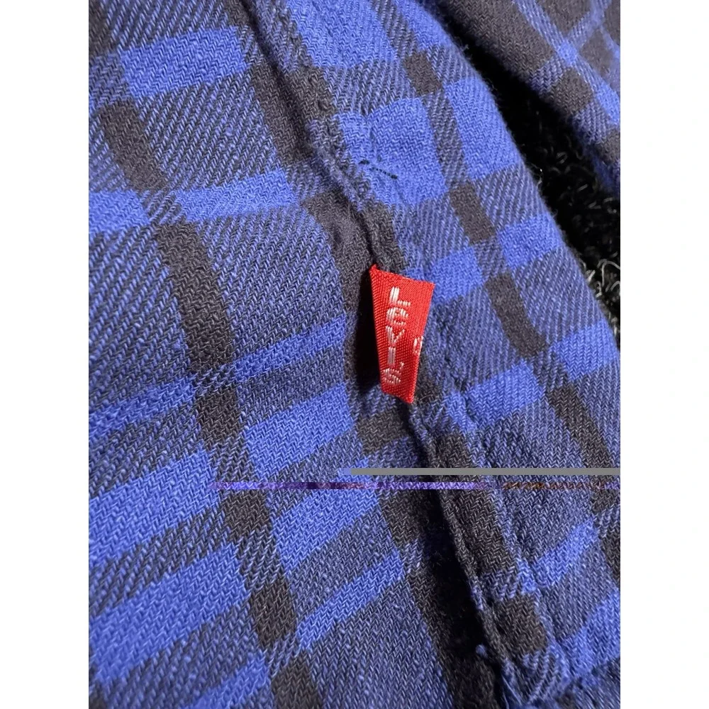 Levi's Mens XXL Plaid Flannel Shirt Blue Black 100% Cotton Long Sleeve Button Up